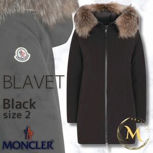 未使用☆MONCLER BLAVET ブラベット フォックスファー TG2 ブラック色 黒色 国内女性XL相当 人気ダウンジャケット