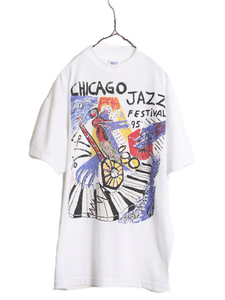 90s ★ ジャズ フェスティバル アート イラスト プリント Tシャツ メンズ XL 90年代 オールド JAZZ フェス 当時物 バンド シングルステッチ