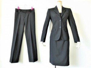 ■新品同様 上質美品 洋服の青山 I.M.G.N イマジナチオーネ 3点セットスーツ 就活スーツ 9号 M ブラックストライプスーツ S1556