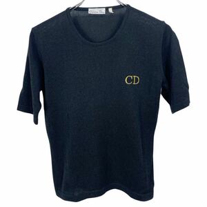 Vintage CHRISTIAN DIOR クリスチャンディオール　レディース　ブラック　ワンポイント　半袖　Tシャツ　トップス　M表記