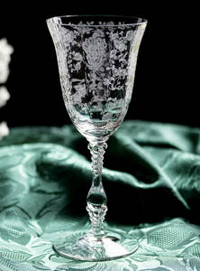 ケンブリッジ グラス クリスタル 薔薇 ローズポイント エッチング ゴブレット シャンパン ワイングラス 酒 アンティーク バラ ビンテージ