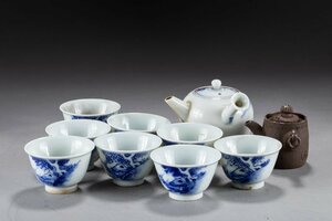 【華】某有名収集家買取品 時代物 古京焼 染付き 茶煎道具10点セット 在銘 古美術 骨董品YA230698197-RE