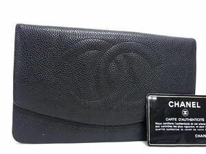 1円 CHANEL シャネル ココマーク キャビアスキン ニつ折り 長財布 ウォレット レディース ブラック系 FA4782