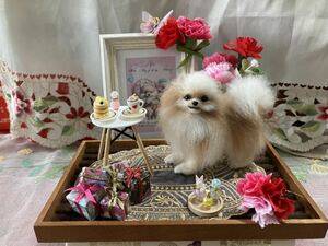 羊毛フェルト ハンドメイド 犬 、ポメラニアン、母の日、ドールハウス