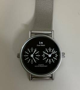 【訳あり商品】デュアルタイムウォッチ メッシュベルトBK ユニセックス腕時計