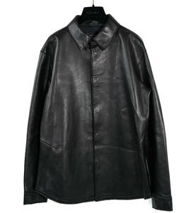 「 イタリア製 90s 00s EMPORIO ARMANI Faux Leather Shirt 合皮 レザー シャツ 」エンポリオアルマーニ 52サイズ ブラック