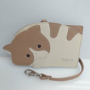 【86】希少 良品 IBIZA イビザ 猫 パスケース チャーム リール付 レザー ストラップ