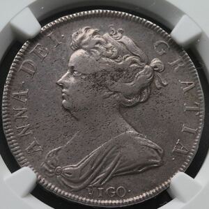 【VIGO】ハーフクラウン 銀貨 アン女王　1703年　ロイヤルミント　イギリス　NGC 英国 希少 ビーゴ アンティーク コイン 金貨 シルバー