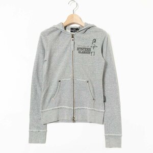 HYSTERIC GLAMOUR ヒステリックグラマー ロゴ ジップアップ パーカー 上着 フーディ FREE 綿100% コットン グレー Y2K ロック サブカル