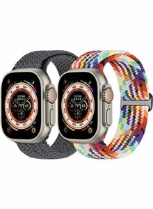 編組ソロループ Apple Watch バンド 38mm 40mm 41mm 42mm 44mm 45mm 49mm 女性用男性用 伸縮性アップルウォッチ弾性ナイロン バンド2本