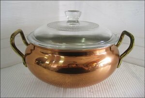 Bana8◆COPPERORIGINAL 銅製 両手鍋 ガラス蓋 ヴィンテージ 鍋 調理