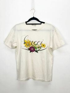 希少　Vintage GUCCI オールド　グッチ　レディース　ホワイト　フローラル　プリント　半袖　Tシャツ　トップス　S表記