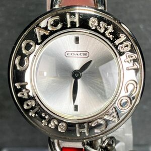 COACH コーチ CA.33.7.14.0466 腕時計 アナログ クオーツ 2針 ラウンド シルバー文字盤 レッド レザーベルト ステンレス 新品電池交換済み