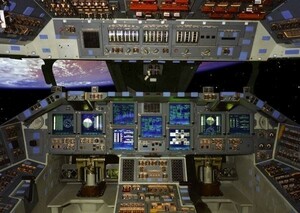 コックピット スペースシャトル 地球 NASA 絵画風 壁紙ポスター 特大A1版830×585mm（はがせるシール式）013A1