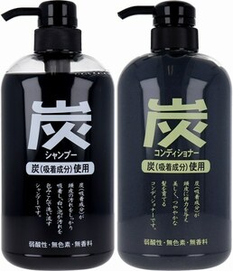 ジュンラブ 炭シャンプー600mL ＆ ジュンラブ炭コンディショナー600mL 薬用炭の吸着力で頭皮すっきり清潔に。弱酸性、無色素、無香料です。