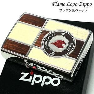 ZIPPO ライター フレーム ロゴ ジッポ かっこいい 炎 木目調 ファイヤー ベージュ ブラウン 両面加工 メンズ おしゃれ プレゼント ギフト