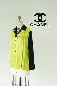 CHANEL シャネル 金クローバー ボタン シルクプリーツシャツ サイズ 38 0113114