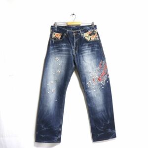 希少【ETERNAL 備中倉敷工房】和柄 刺繍/インディゴ/デニム パンツ/岡山デニム/japan embroidery indigo denim pants OKAYAMA