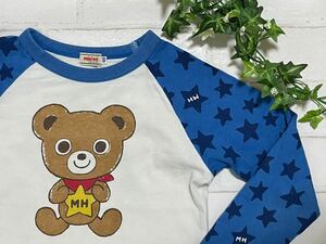 ミキハウス+プッチーくん+ラグラン+120+長袖+カットソー+Tシャツ+白×青+星+110