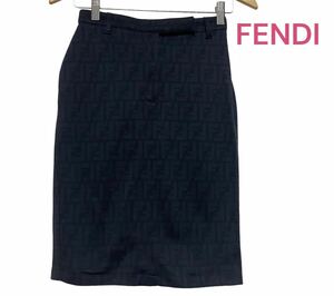 ●【美品】FENDI フェンディ/スカート/ズッカ柄/ナイロン/ブラック×ネイビー●イタリアサイズ38（日本Mサイズ相当）●