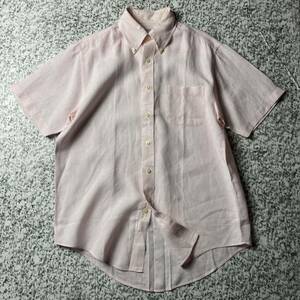 【90sオールド】ブルックスブラザーズ　ピンクストライプ　S/Sリネンシャツ　Mサイズ 古着　半袖シャツ 麻