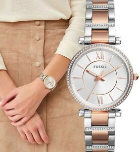 FOSSIL フォッシル es4342 CARLIE Two-Tone Stainless Stainless ローズゴールド/シルバー ステンレス レディース 腕時計