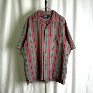 90s Polo by Ralph Lauren ループカラー シャツ L チェック CALDWELL オープンカラー コットン ポロ ラルフローレン 80s ビンテージ