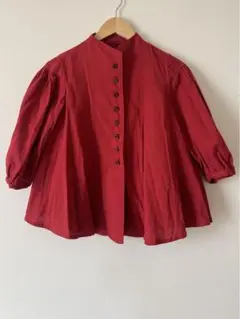 ロワズィール　赤のリネンジャケット　バルーン袖　ゆったりサイズ　春の羽織に♡