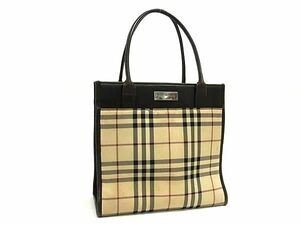 1円 BURBERRY バーバリー ノバチェック キャンバス×レザー トートバッグ ハンドバッグ レディース ベージュ系×ブラウン系 BJ2883