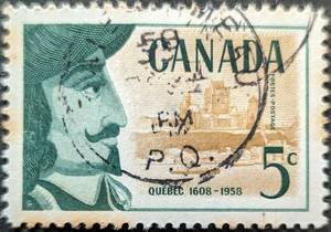 【外国切手】 カナダ 1958年06月26日 発行 サミュエル・ド・シャンプランによるケベック州建国350周年 消印付き