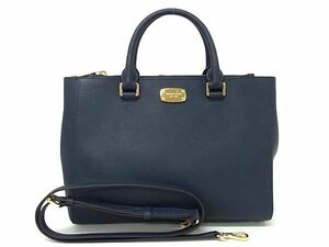 1円 ■美品■ MICHAEL KORS マイケルコース レザー 2WAY ハンドバッグ トート ショルダー 斜め掛けかばん レディース ネイビー系 AZ3041