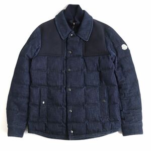 美品◆17-18AW MONCLER モンクレール CLOVIS クロヴィス ロゴワッペン スナップボタン×WZIP ダウンジャケット インディゴ 0 正規品 メンズ