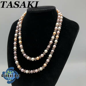 ★E04661/TASAKI 田崎/本真珠/ネックレス/金具 SILVER/パール 直径 約7㎜/総重量 約54g/ピンク系/マルチカラー