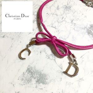 Christian Dior CDロゴ　リボン　ピンク　チョーカー
