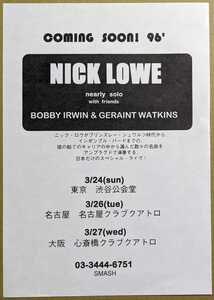 Nick Lowe/Bobby Irwin/Geraint Watkins★日本公演フライヤー/Brinsley Schwarz/Pub Rock