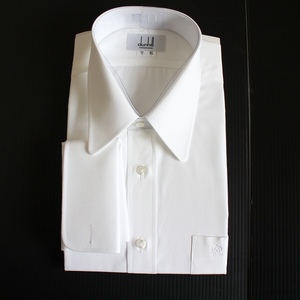 未着用品 ダンヒル dunhill 長袖 シャツ ホワイト カフス袖 白 刺繍 日本製 綿 XL相当 トップス メンズ #845761