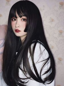 フルウィッグ ロング ストレート 姫カット 黒 医療用 かつら ロングストレート ブラック 原宿系 ロリータ 高品質 耐熱 かつら