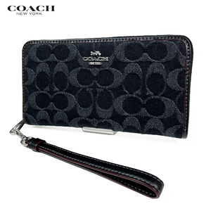 COACH コーチ レディース メンズ 財布 長財布 ロング ジップ ウォレット シグネチャー デニム CP412 ブラック アウトレット 新作 新品