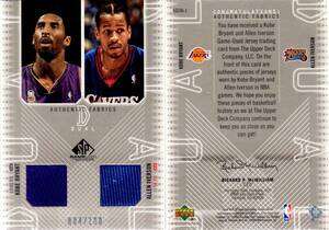 Allen Iverson Kobe Bryant 02-03 SP Game Used Authentic Fubric Dual /100
