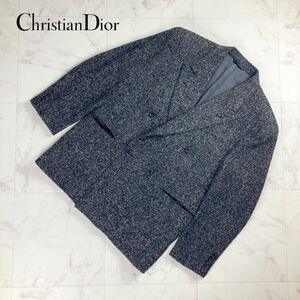 美品 Christian Dior クリスチャンディオール パイルツイード アルパカ シルク テーラードジャケット メンズ 総裏 グレー サイズS*NC501