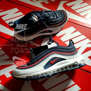 新品 正規品 NIKE ナイキ AIR MAX 97 エアマックス 97 紺 ネイビー 赤 トラックレッド グレー 27cm US9 箱付き