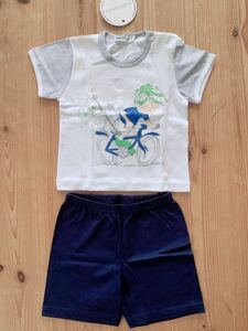 ベビー60-70ｃｍ【PICOT & PICOT】Tシャツ&ショートパンツ　セットアップ　パジャマ　男の子自転車　イタリア製
