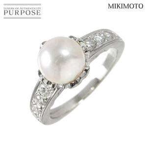 ミキモト MIKIMOTO 9号 リング アコヤ真珠 7.5mm ダイヤ Pt プラチナ パール 指輪 Akoya Pearl Ring 90222256