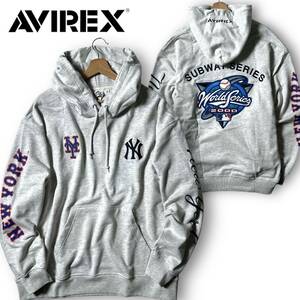 新品 AVIREX × MLB アヴィレックス 定価1.5万 刺繍×ワッペン スウェット パーカー プルオーバー 3231011 L ヤンキース×メッツ ◆B3038a