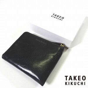 新品 タケオキクチ TAKEO KIKUCHI 定価1.43万 本牛革 レザー ジップ 財布 黒紺 小銭入れ カード入れ メンズ 男性 紳士用