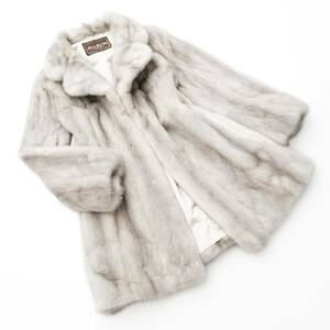 GP7827▲MoonBat Fur サファイアミンク ファーコート/ファージャケット 逆毛衿 最高級毛皮 MINK リアルファー グレー系 サイズ11号