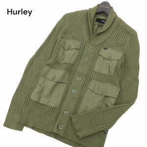 Hurley ハーレー 通年 エルボーパッチ★ ショールカラー ミリタリー コットン ニット カーディガン Sz.M　メンズ　C4T00719_1#L