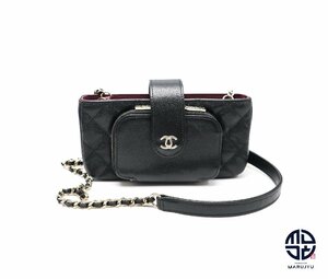 CHANEL シャネル キャビア スマートフォン ホルダー フォンケース チェーンバック 黒 22B チェーン ショルダーバック