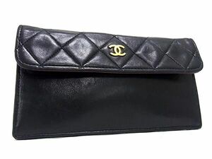 1円 CHANEL シャネル ココマーク マトラッセ ラムスキン 二つ折り 長財布 ウォレット 札入れ レディース ブラック系 BF7641