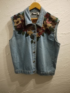 HAIKS デニムベスト 花柄レザーワッペン ヴィンテージ denim vest 4882